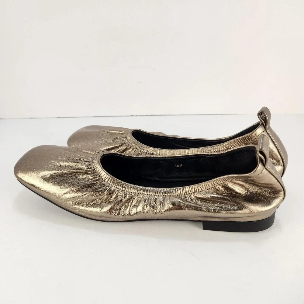 Vaneli Women's Ballet Flats Size 10N Bronze Metallic Leather Square Toe Slip On